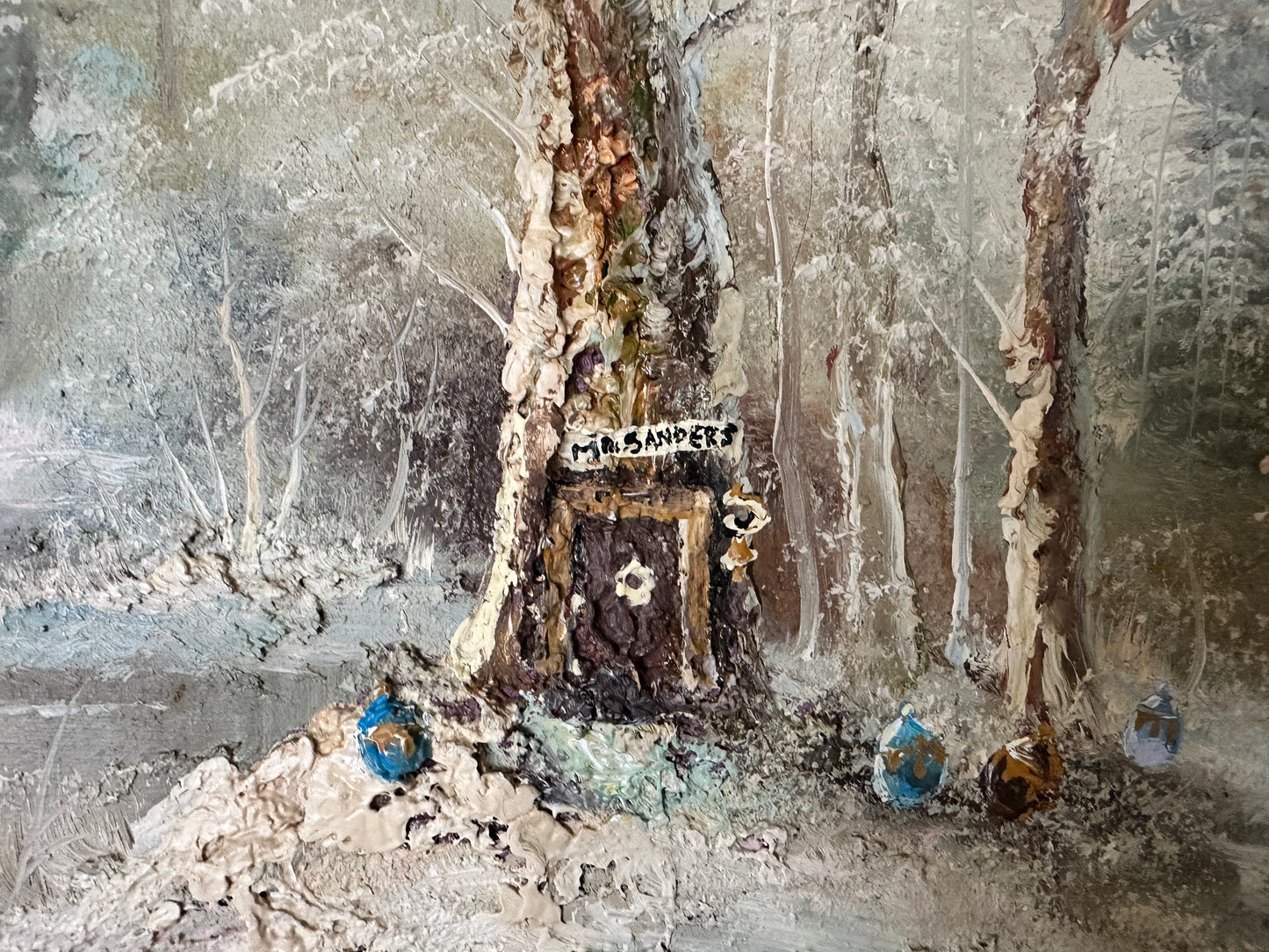 "Hundred Acre Ice Skating" Original Painting on Found Art- (24" x 20")