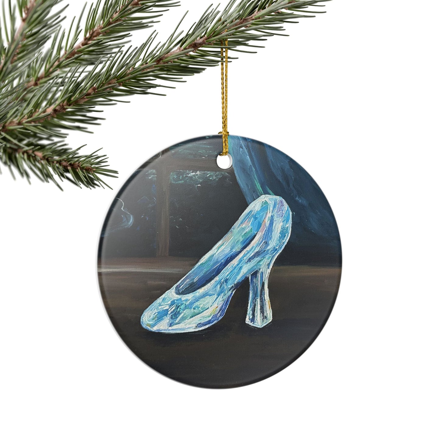 Glass Slipper Ceramic Ornament — Fairy Tale Cinderella Holiday Decoration