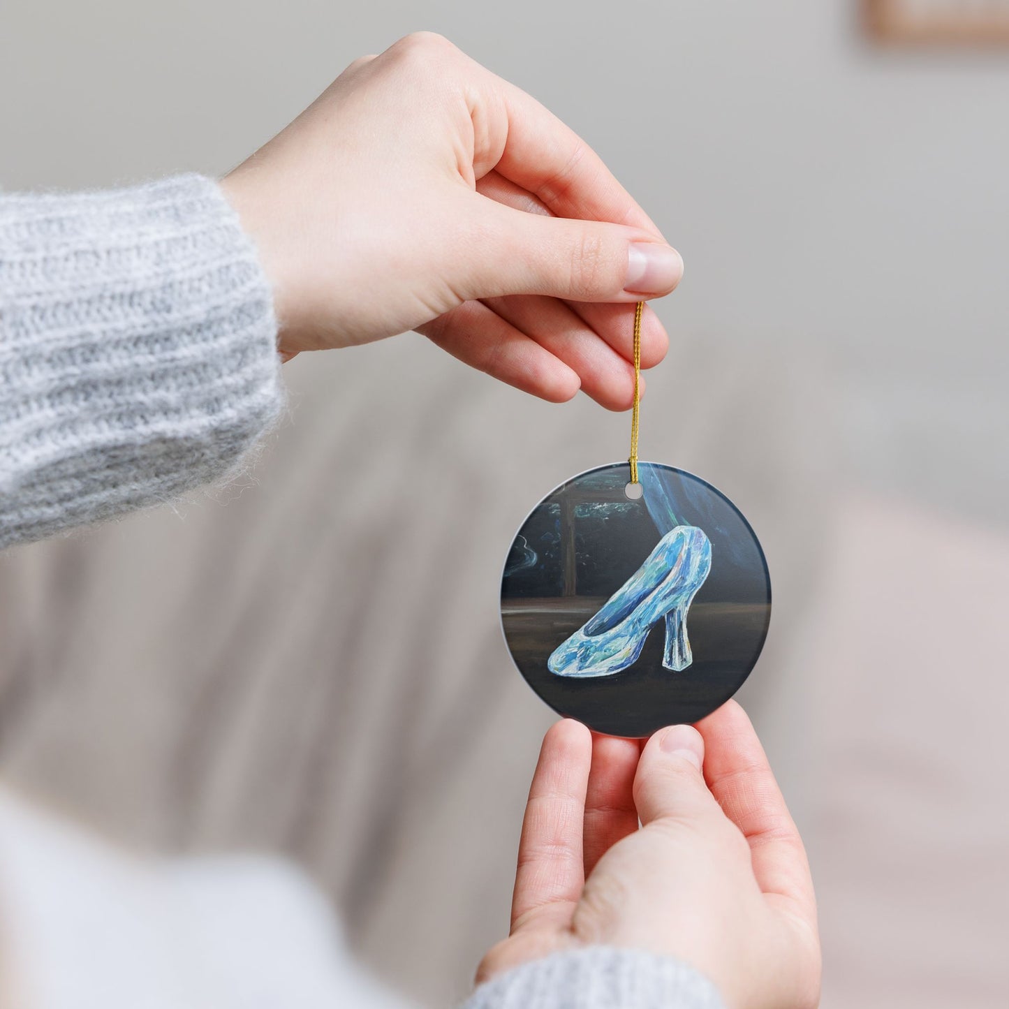 Glass Slipper Ceramic Ornament — Fairy Tale Cinderella Holiday Decoration