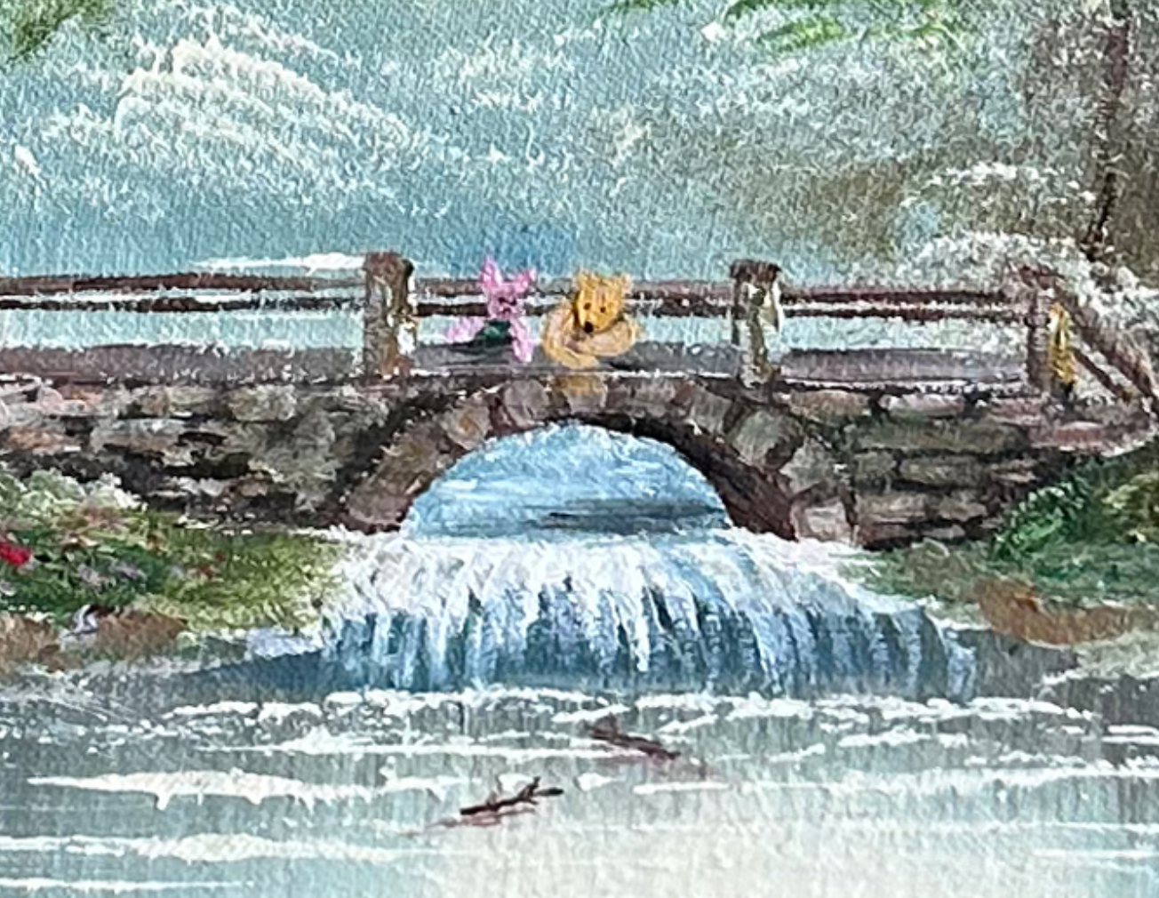 "Pooh Sticks" Original Painting on Found Art- (20" x 24"" with frame)