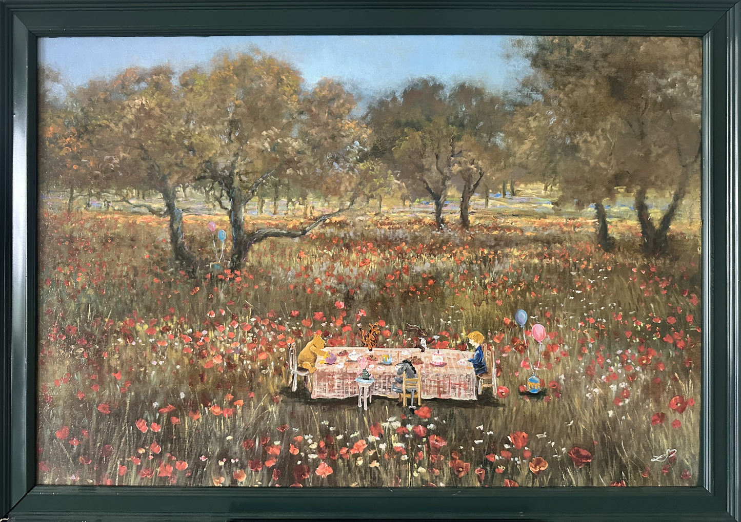 "Piglet's Tea Party" Original Painting on Framed board Print- (41" x 30")