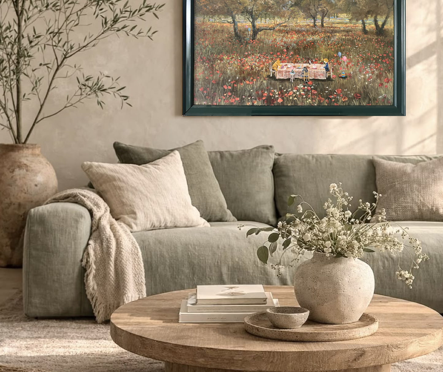 "Piglet's Tea Party" Original Painting on Framed board Print- (41" x 30")
