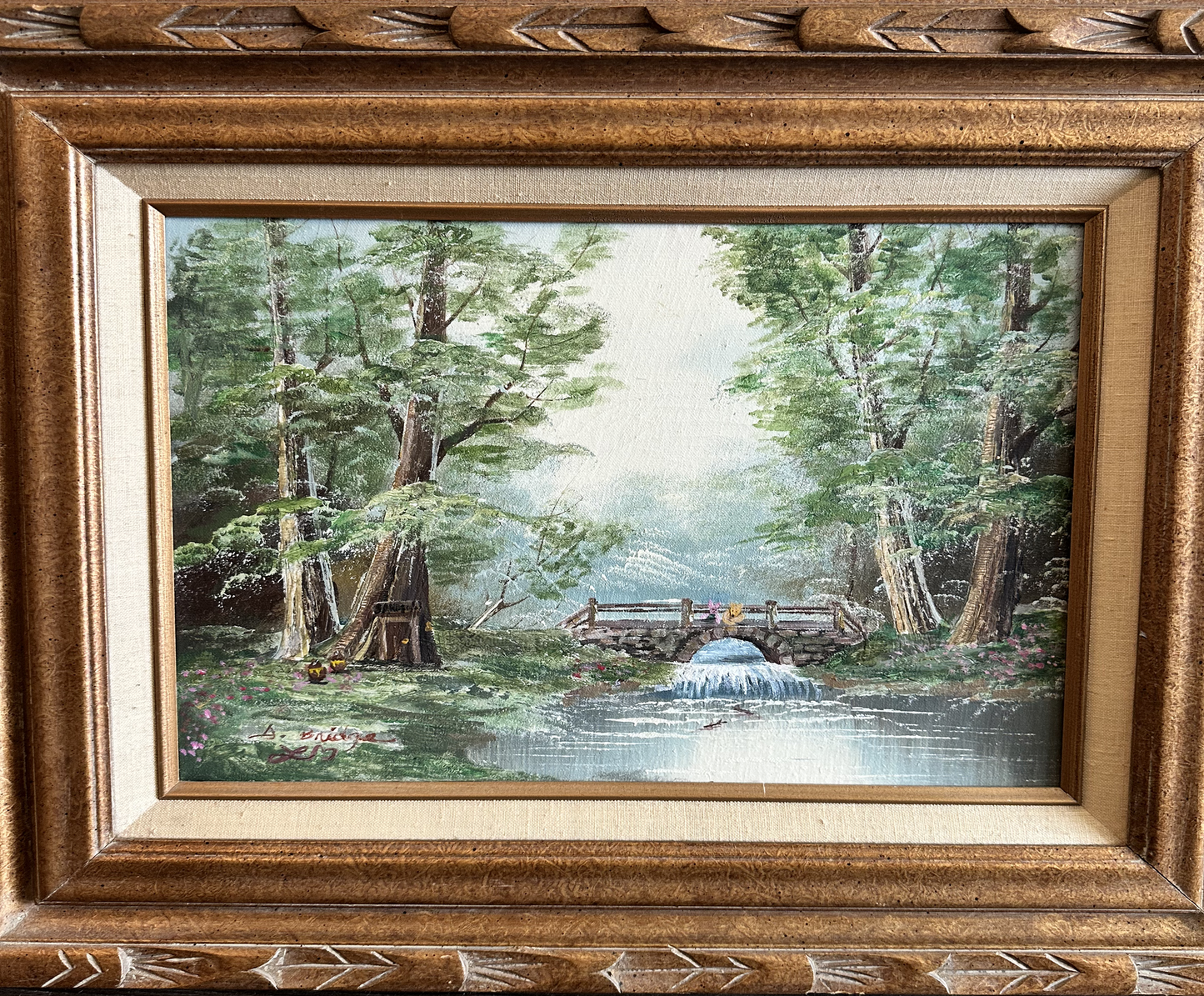 "Pooh Sticks" Original Painting on Found Art- (20" x 24"" with frame)