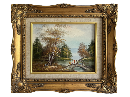 "A Walk Along Pooh Sticks Bridge" Original Painting on Found Art- (13" x 15" with frame)